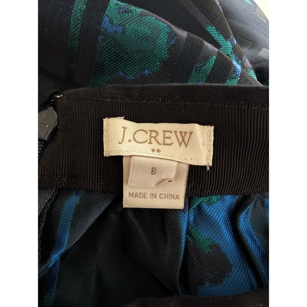 J.CREW Abstract Satin A-Line Skirt Black Blue Green Size 8 E1269 Pleated - Picture 4 of 6